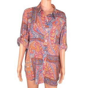 Jones New York Sport Paisley Print Blouse Button Down 3-4 Sleeve Womens Size XL